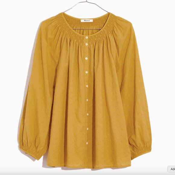 Madewell Yellow Floral Embroidered Smocked-Neck Raglan Balloon Sleeve Women's M - Picture 12 of 15
